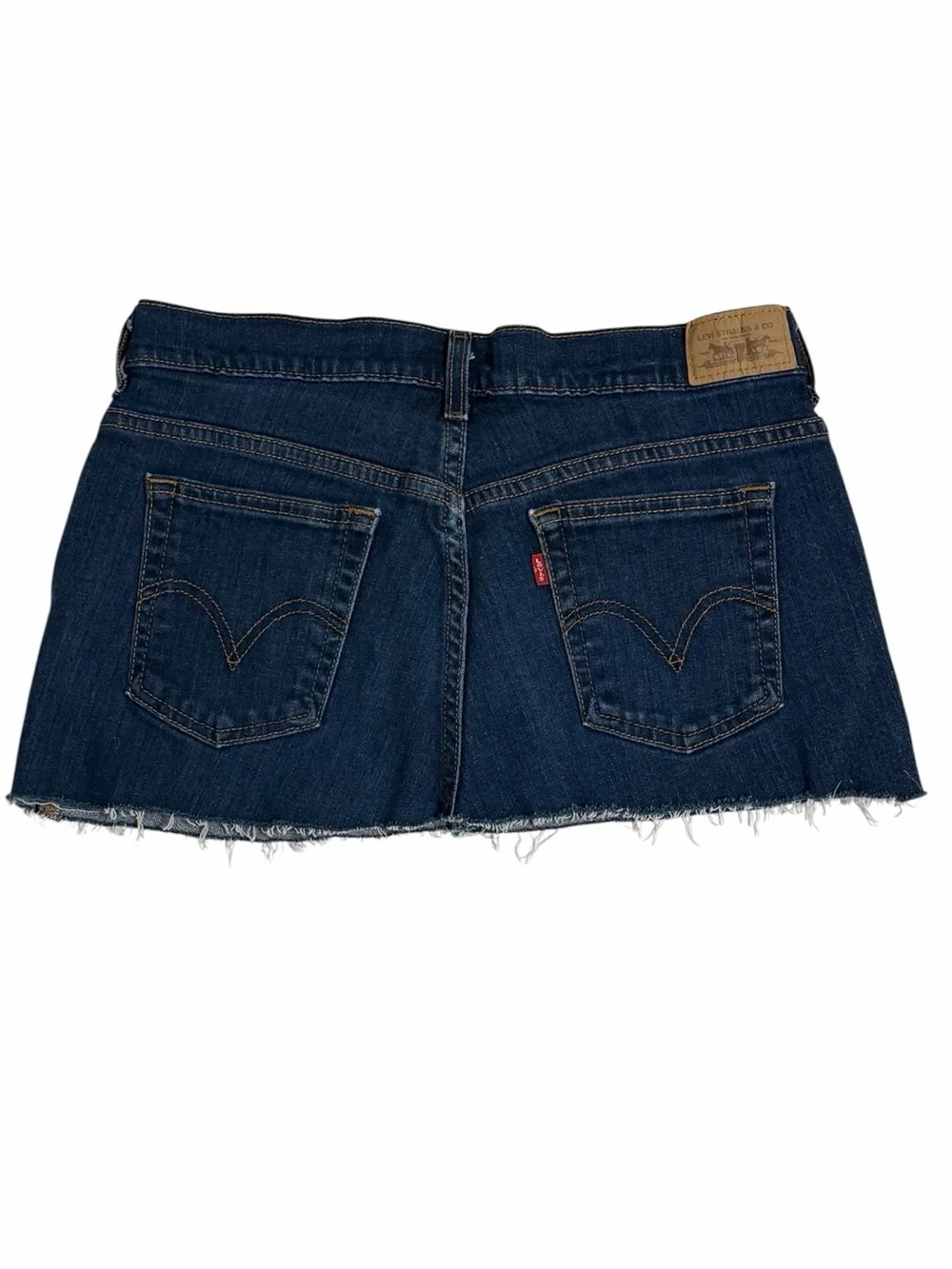 LEVI’S Dark Wash Recycyled Micro Mini Skirt Frayed Hem Size 8